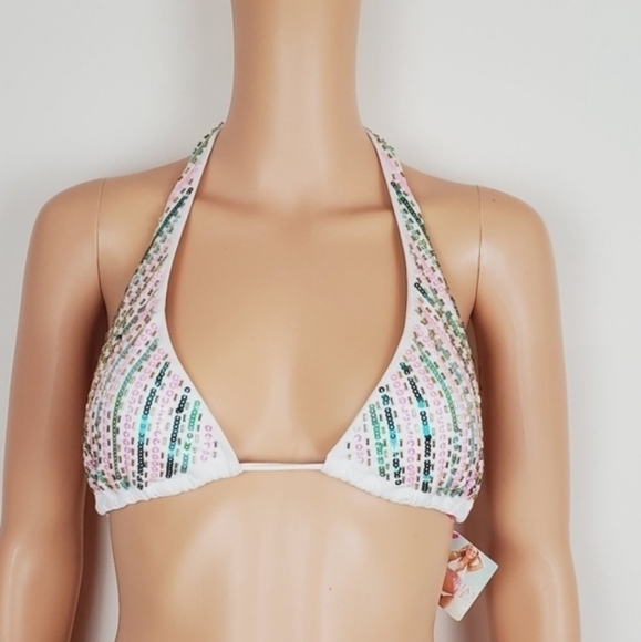 Victoria's secret Sara halter beaded sequin bikini top size L - Picture 1 of 11